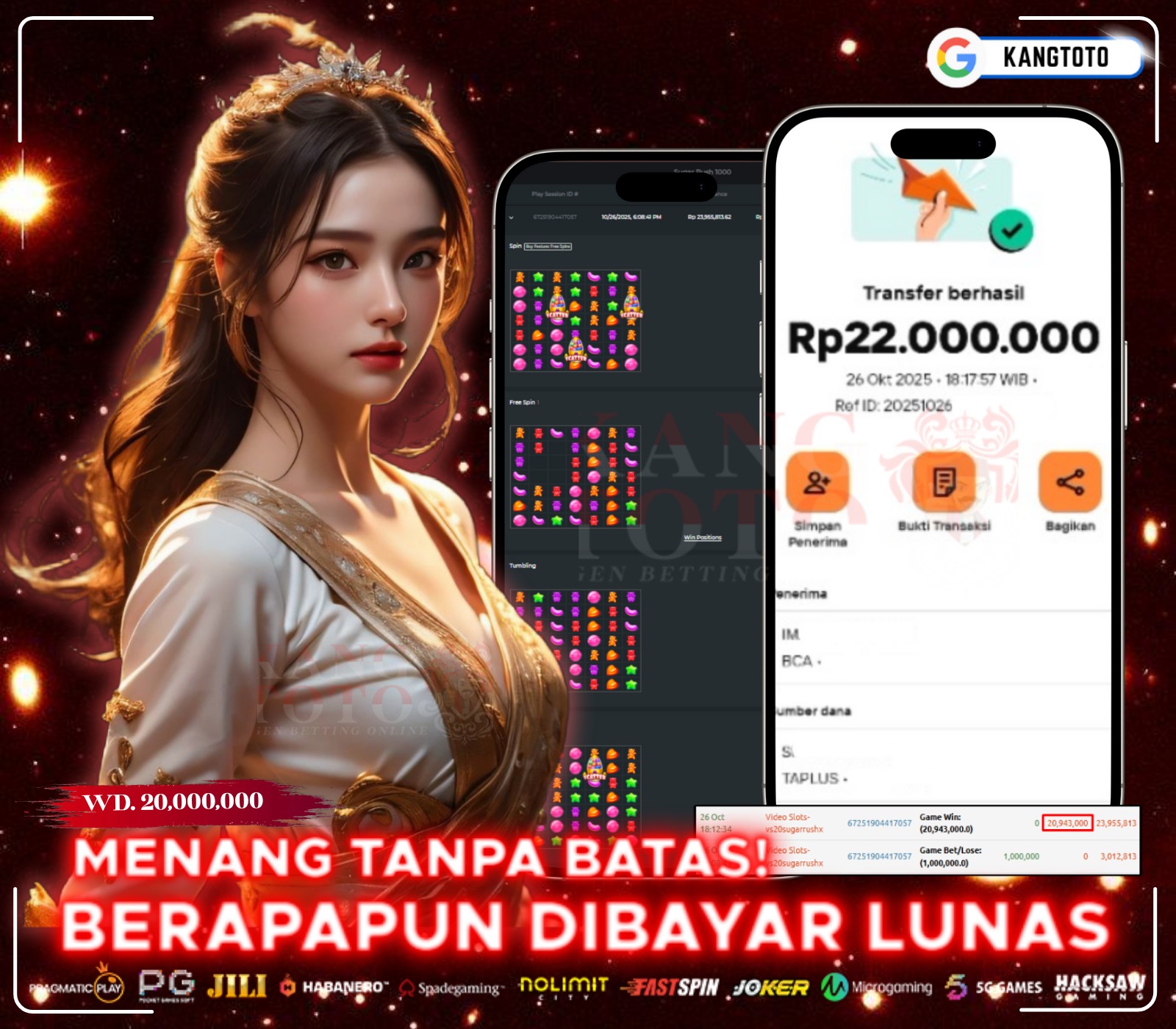 PRAMAGTIC PLAY - JACKPOT SUGAR RUSH 1000 RP. 22.000.000,- LUNAS