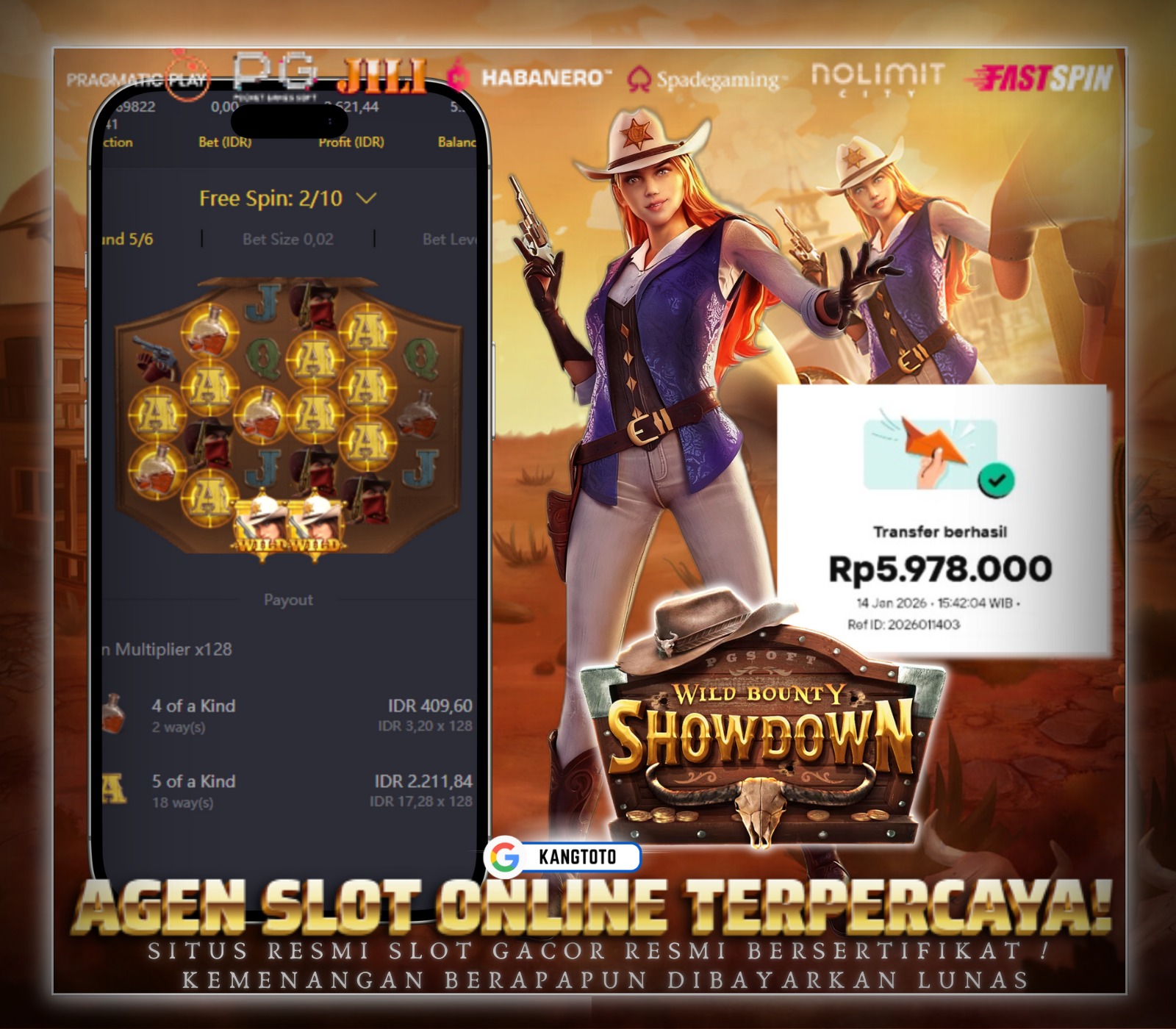 PG SOFT - JACKPOT WILD BOUNTY SHOWDOWN Rp5.978.000 LUNAS